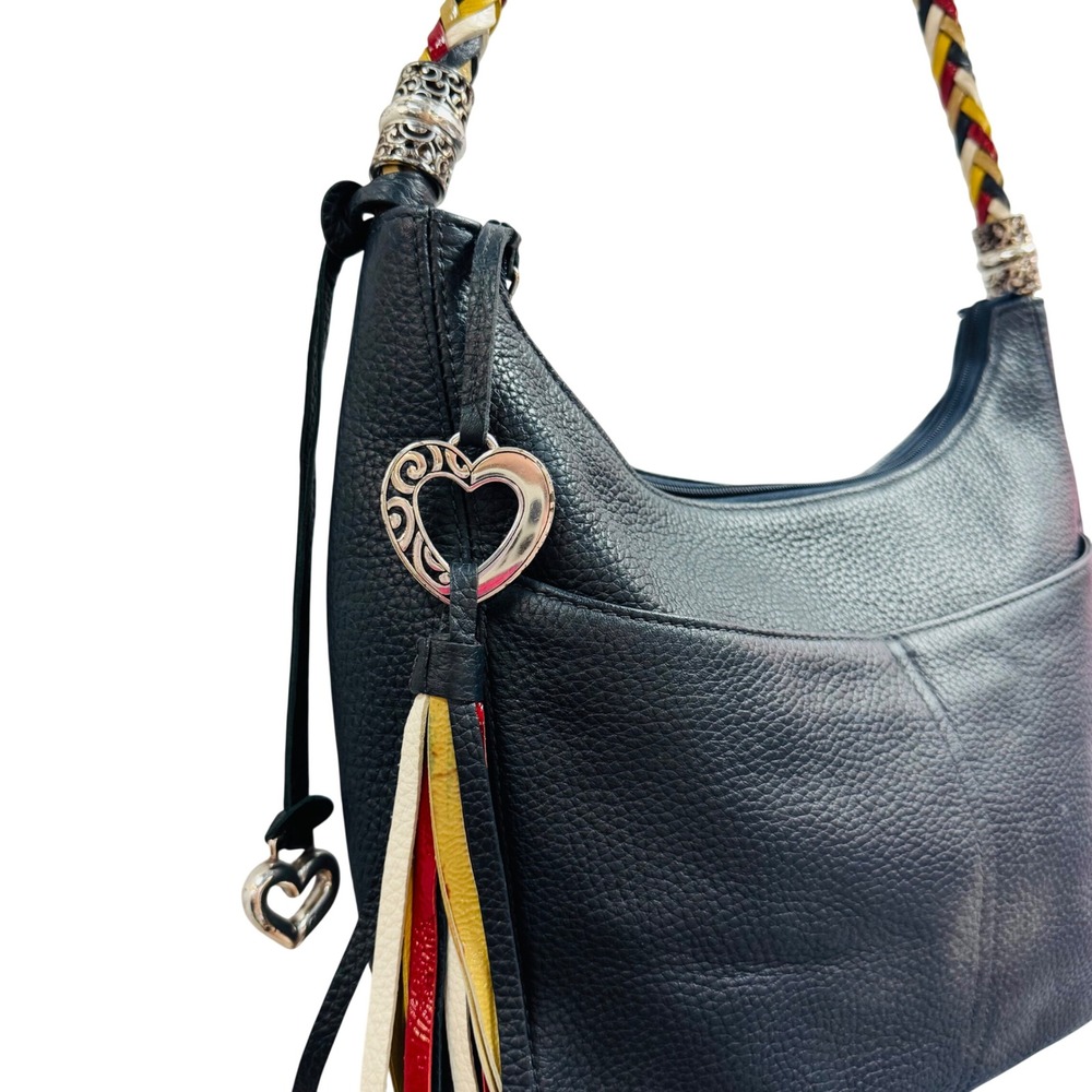 Brighton Navy Blue Pebbled Leather Hobo Bag Braided Multi Color Strap D946462 - Picture 4 of 11